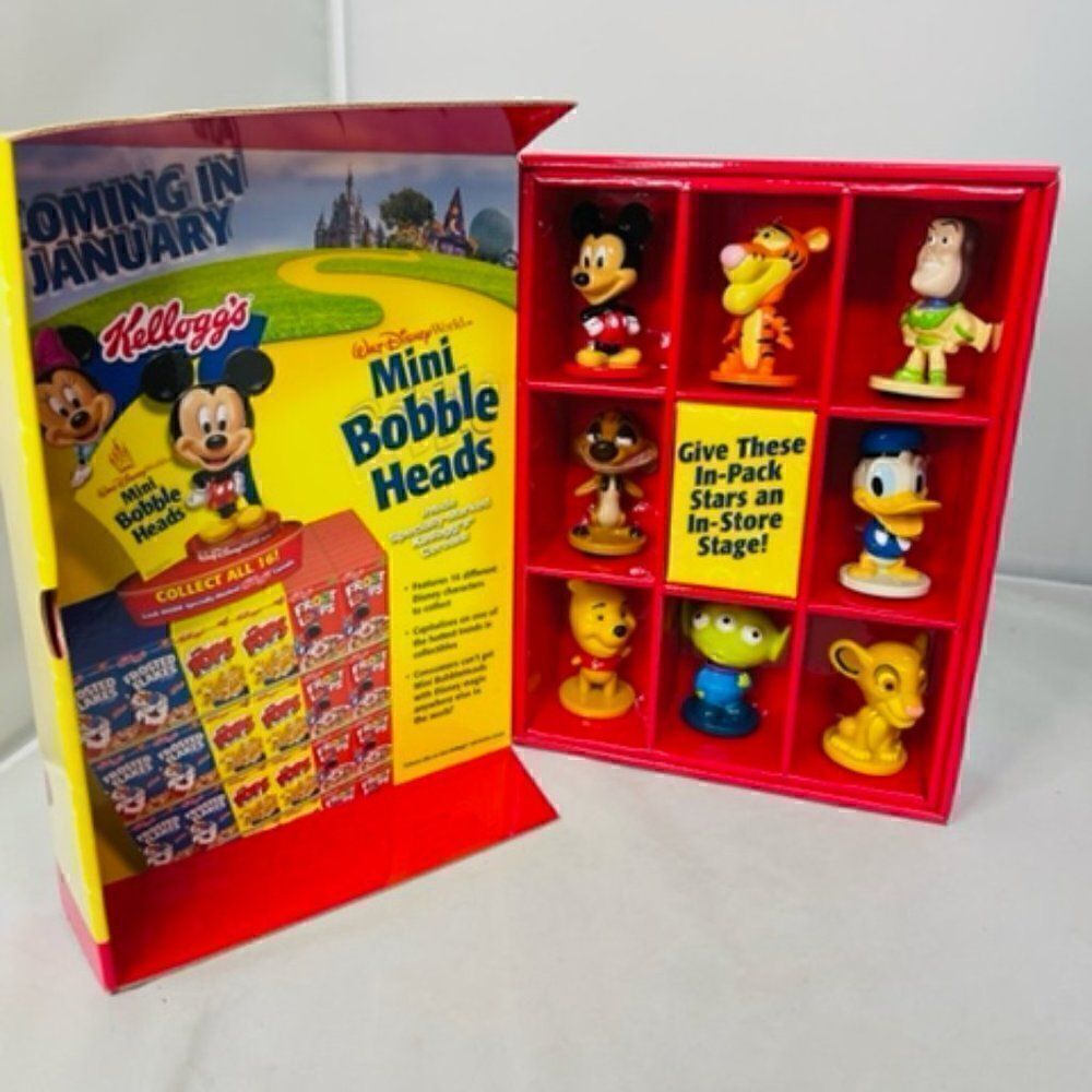KELLOGGS DISNEY MINI BOBBLE HEADS COLLECTION 2003 Display Box for Store Each of